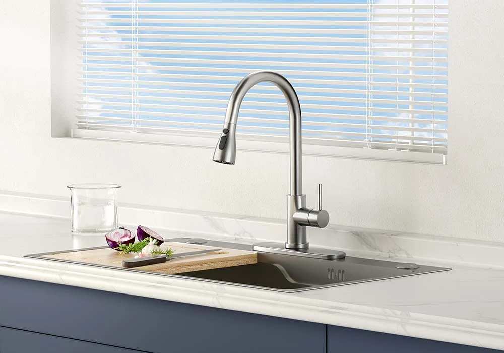 Bright kitchen sink in a finished kitchen