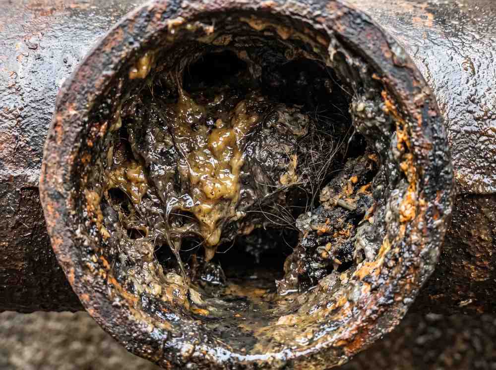 Drain pipe narrowed by hardened grease